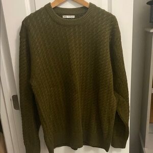 Zara Green Cable Knit Crewneck Sweater
